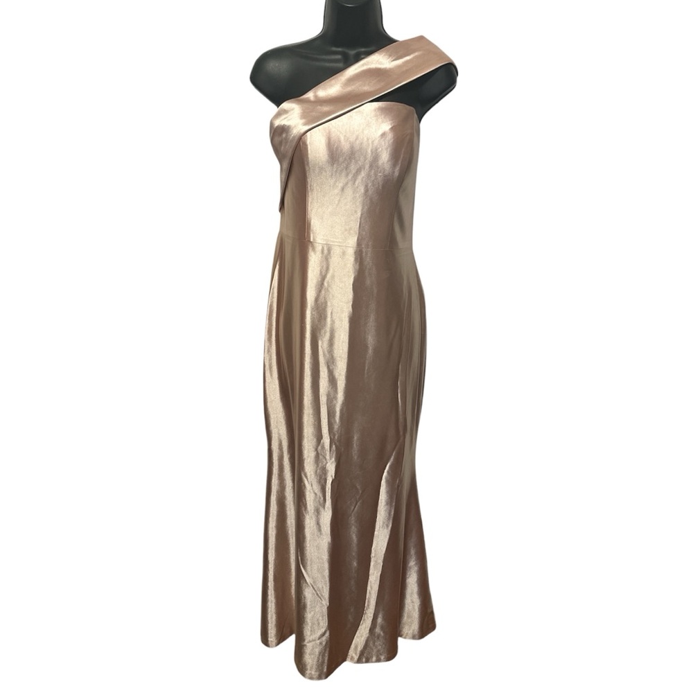Women’s One-Shoulder Stretch Satin Evening Dress in Champagne
